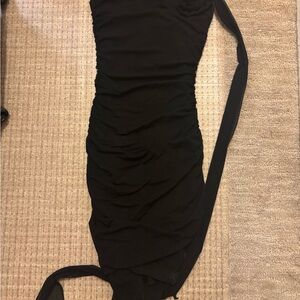 Chic Black Ruched Mini Dress